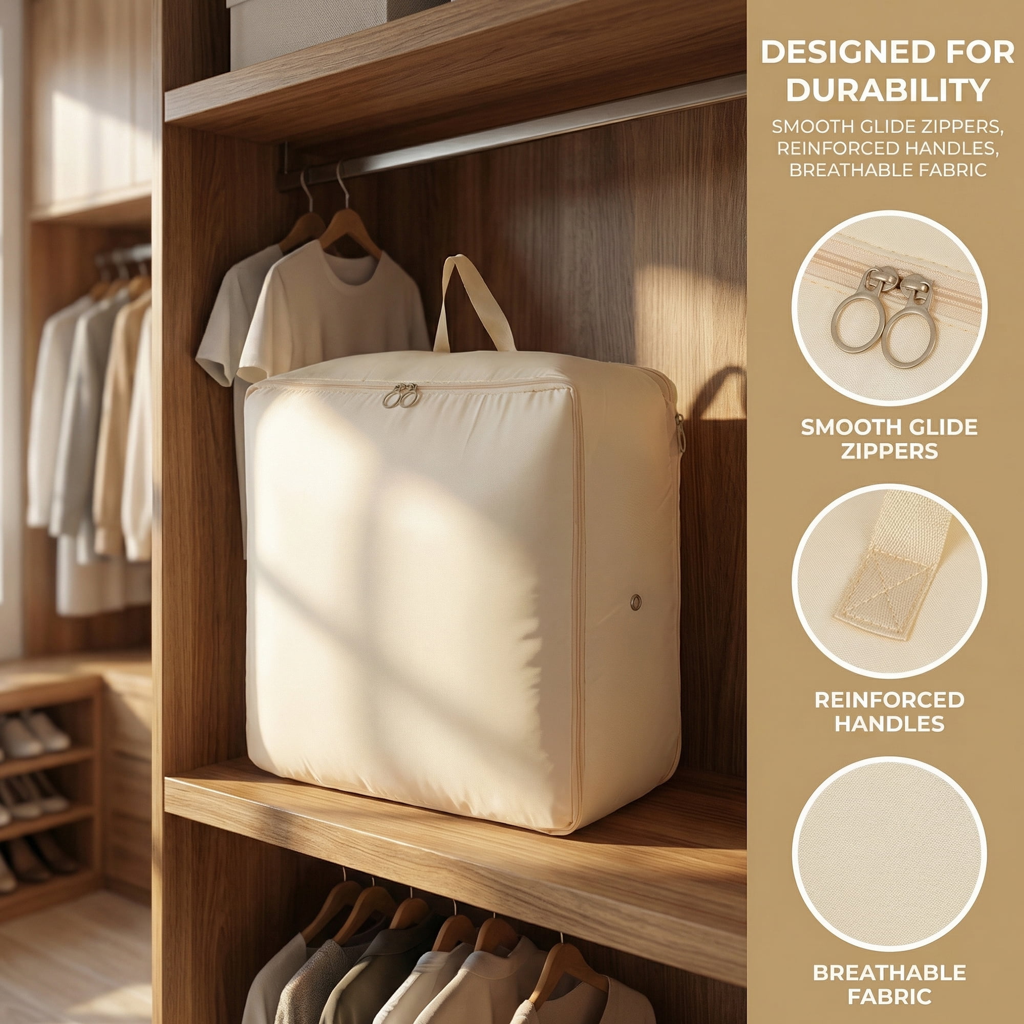 Unique Bargains Foldable Storage Bags Ideal for Organizing Bedroom Beige 21.3"x16.5"x23.6"