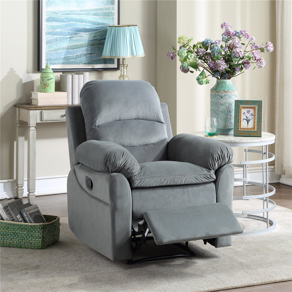 HOMCOM Wingback Recliner Chair Manual Rocking Sofa 360° Swivel Glider with Button Tufted Padded Seat Grey Single Home Theater Seating for Living Room Bedroom