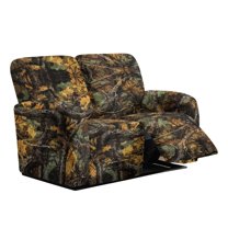 Xoenoiee Hunting Camo Leaves Print Recliner Sofa Slipcover with Pockets 6-Piece Stretch Recliner Covers Spandex Fabric 2-Seater Reclining Couch Cover with Elastic Bottom