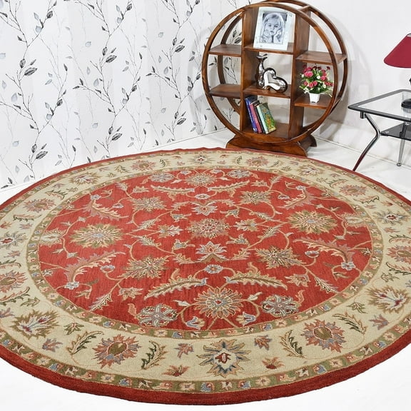 Rugsotic Carpets Hand Tufted Wool Eco-Friendly Area Rugs - 5'x5', Round, Red Beige, Modern Contemporary Design, High Pile Handmade Anti Skid Rugs for Living Room, Bed Room (K00106)
