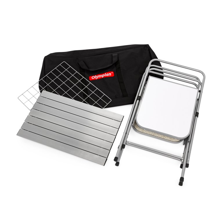 Camco 57293 Deluxe Folding Grill Table - Features Quick and Easy Set-Up - Includes Carrying Case, Silver