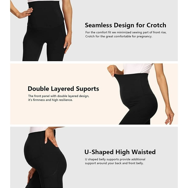 Legging d'entraînement de maternité avec poches sur le ventre Pantalon de  yoga de grossesse Activewear Stretch Legging, A-black, Large 