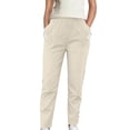 thumbnail image 3 of Simua Fashion Cargo Pants for Women Solid Color Stretch Waist Strap Pocket Button Zipper Straight Leg Pants, 3 of 7