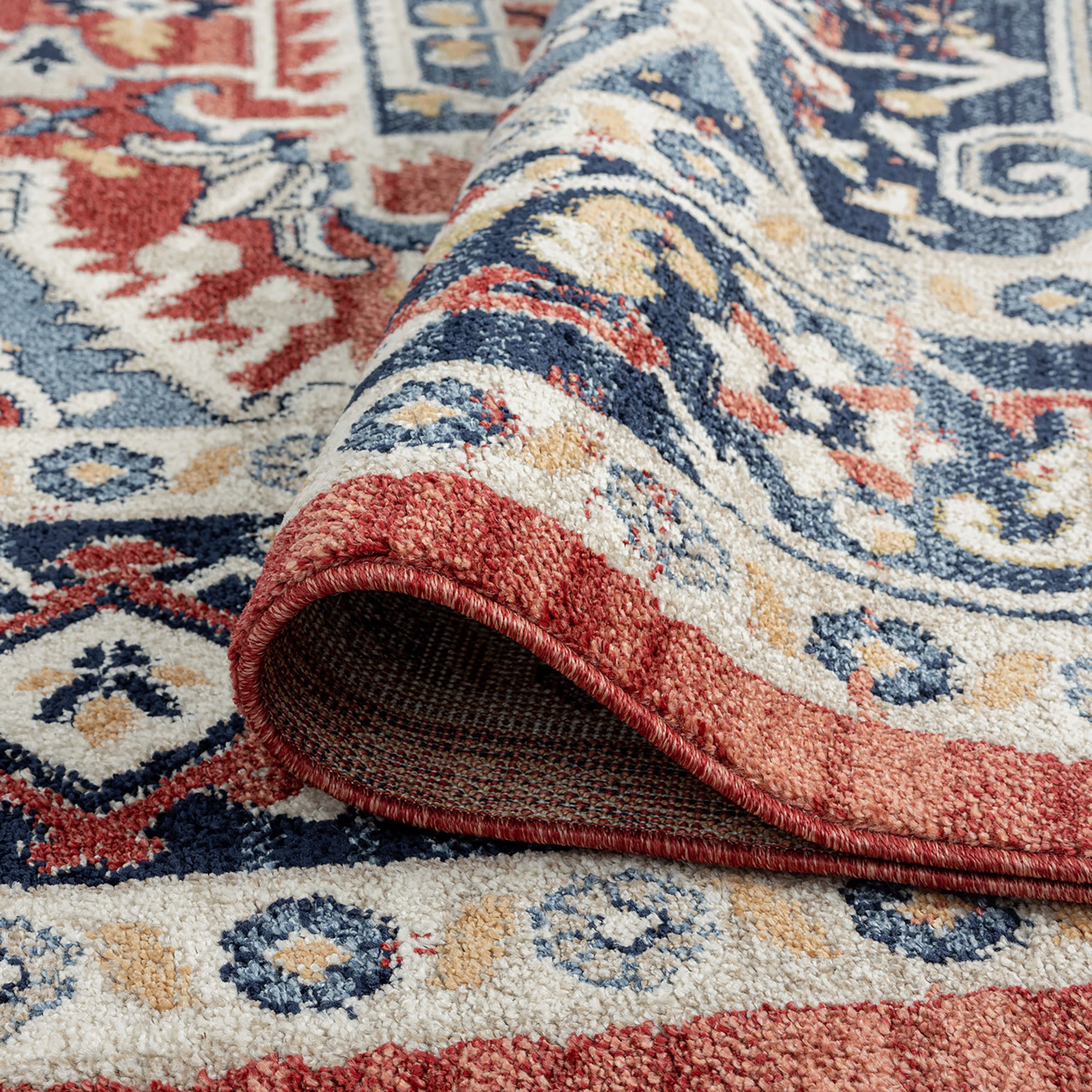 Traditional 8x10 Area Rug (7'11'' x 10'3'') Oriental Navy, Navy Living Room Easy to Clean