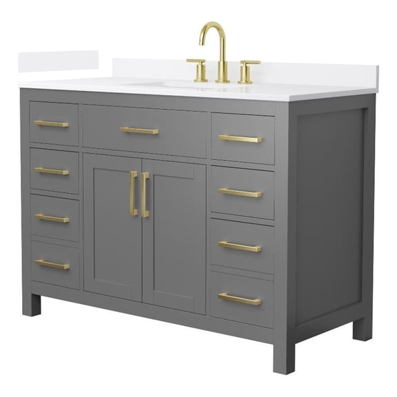 Beckett 48" Dark Gray Single Vanity & White Quartz Top (3-Hole) & Gold Trim