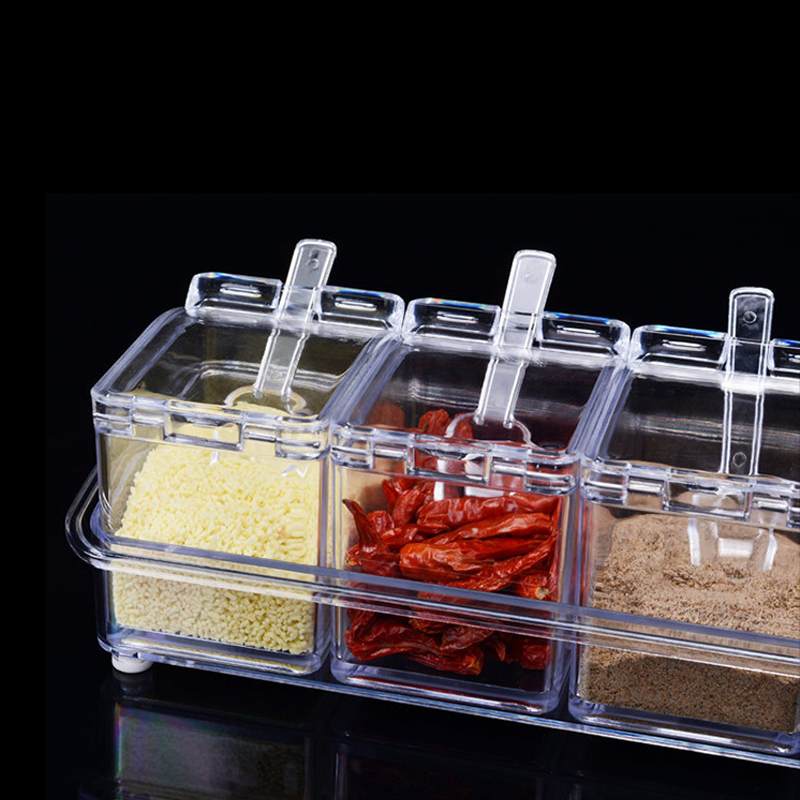Clear Seasoning Rack Spice Pots 4 Piece Acrylic Seasoning Box