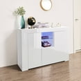 thumbnail image 4 of Kitchen Sidetable Cabinet Cupboard, White High Gloss Sideboard Buffet Storage Cabinet w/ 16-Color LED lights, Large Storage Drawers and 2 Cabinet, Open Shelves, White, S6363, 4 of 9