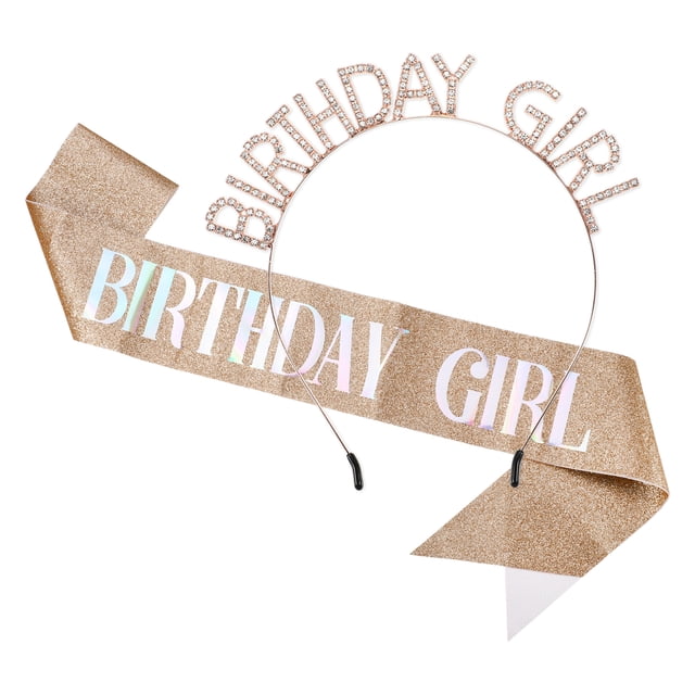 1 juego de diadema de cumpleaños para mujer y niña, accesorios de feliz cumpleaños con diamantes de imitación, tono dorado rosa