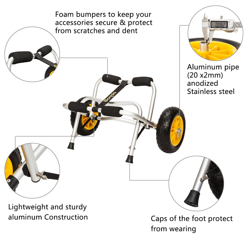 Bonnlo Boat Kayak 20x2mm Aluminum Canoe Cart Carrier Dolly Trailer