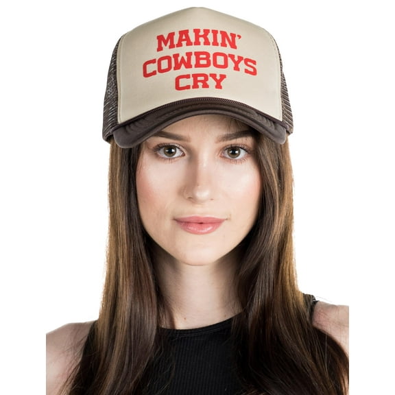Foam Snapback Trucker Hat - Makin' Cowboys Cry (Beige/Brown)