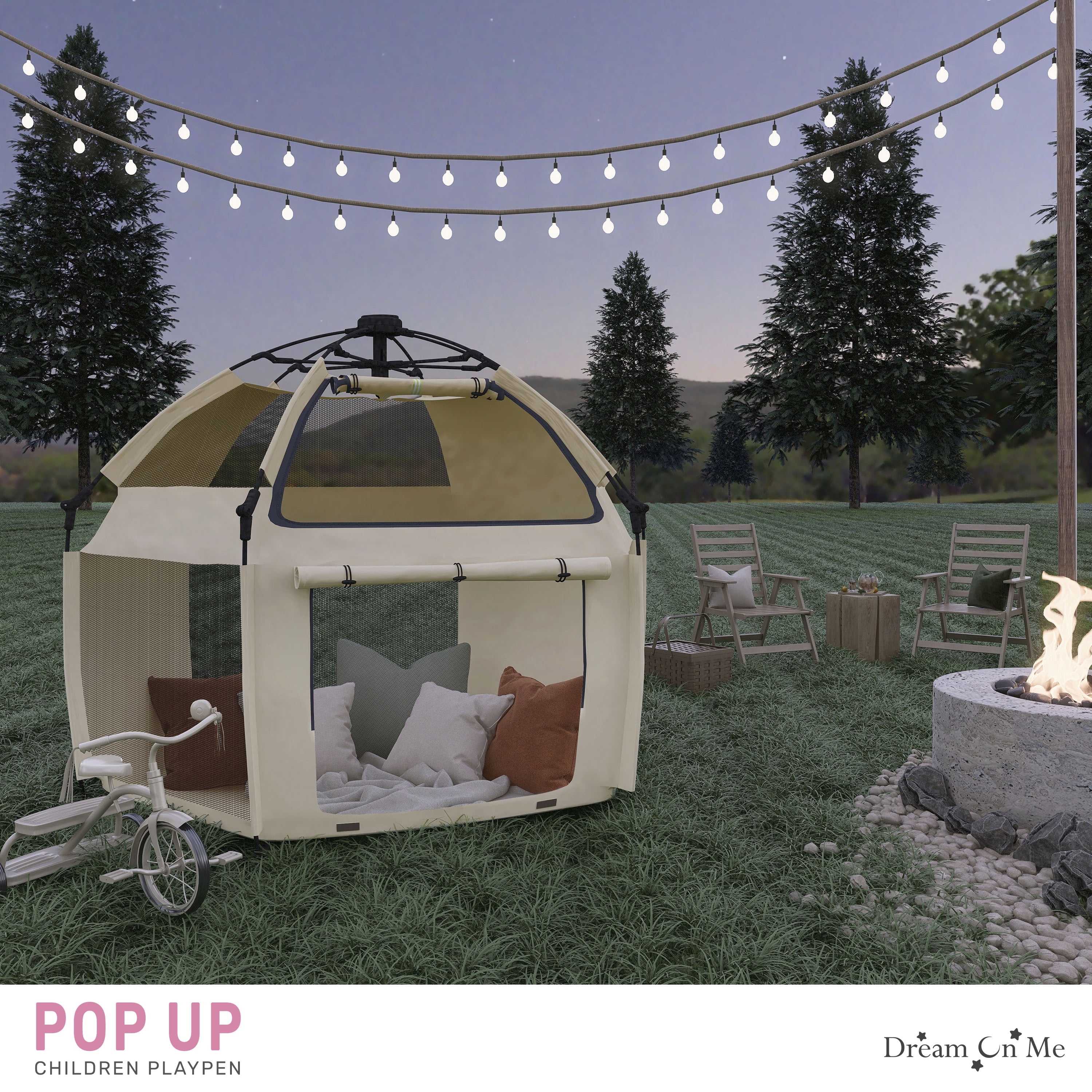 Dream On Me Pop Up Children Playpen, Easy Set-Up- Indoor Play House and Outdoor Play Tent with Canopy Cover, French White