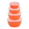 thumbnail image 2 of Plastic Round 4-Piece Food Storage Bowl Set, Bright Orange/ Bowls With Lids Set Multi Use Stackable Airtight Storage Containers Salad Bowls With Lids Meal Prep Container Set Of 4, 2 of 9