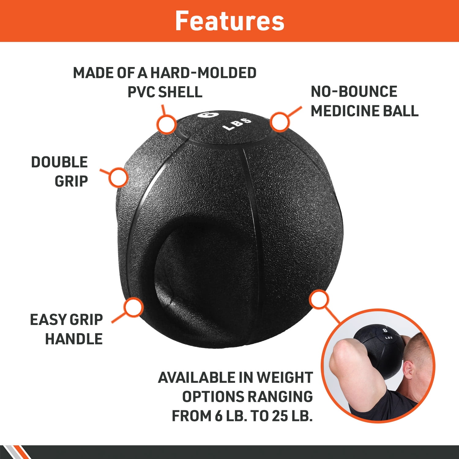 Body Sport Double Grip Medicine Ball, 10 lb. - Strength Training Weighted Exercise Tool - Softer Kettlebell Alternative for Home Fitness & Gyms