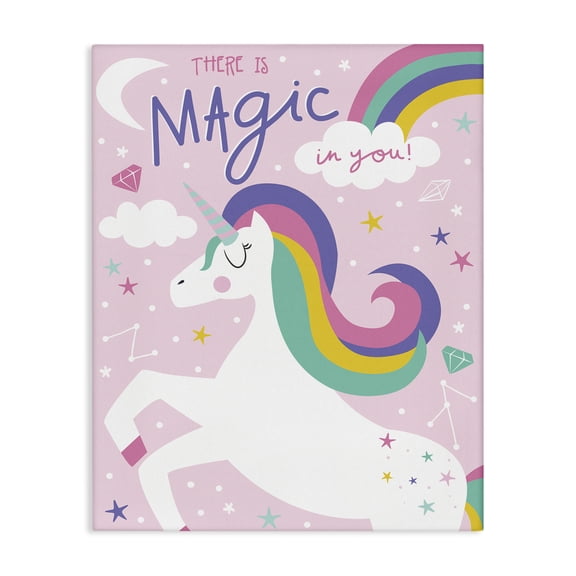 Stupell Industries Contemporary There's Magic In You Phrase Pink Rainbow Unicorn Canvas Art, 16 x 20, by Angela Nickeas