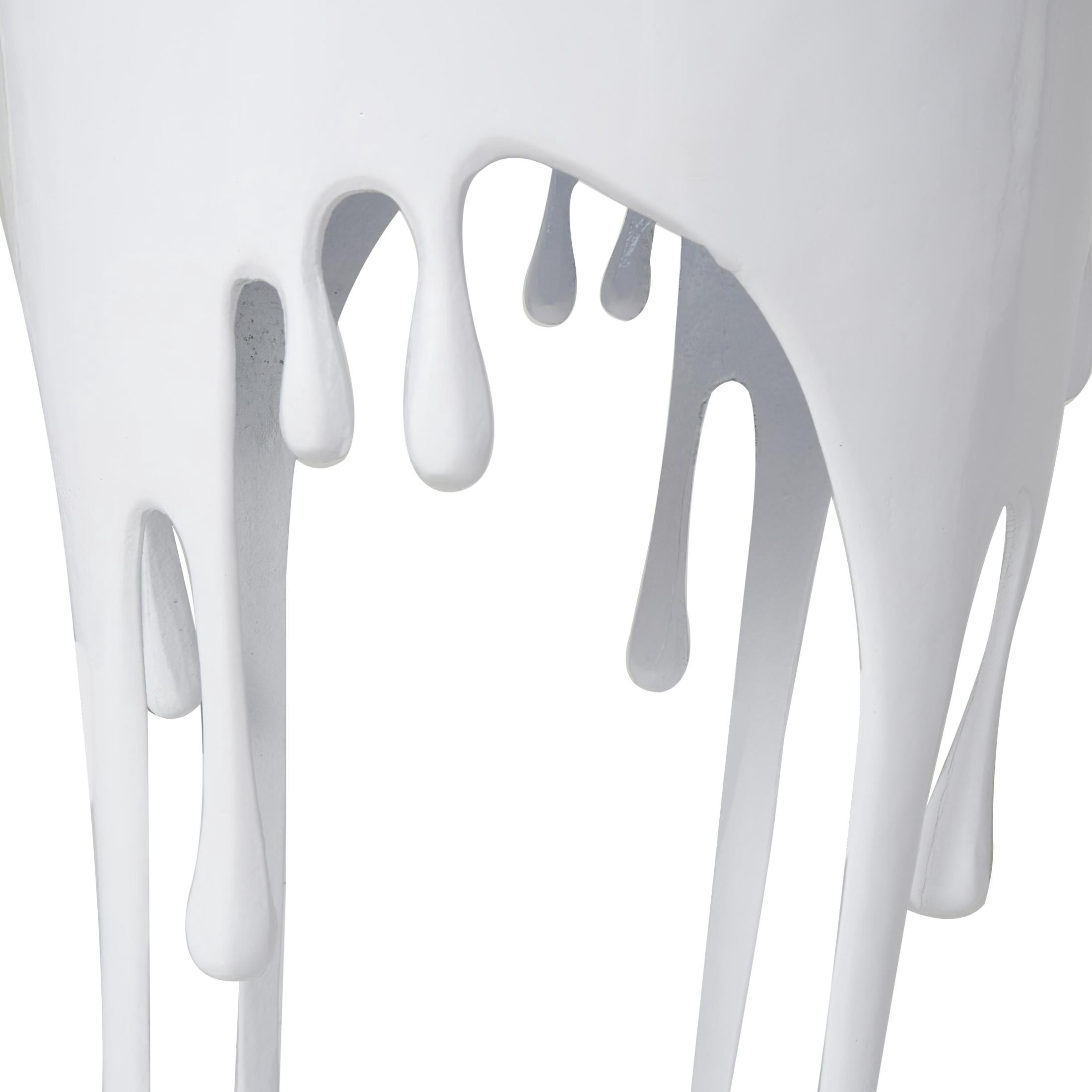 DecMode 16" x 25" White Aluminum Metal Drip Abstract Accent Table with Melting Designed Legs and Black Glass Top, 1-Piece