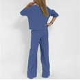 thumbnail image 7 of GILIGEGE Linen Sets for Women 2 Piece Summer Ladies' Casual Summer Solid Color Short Sleeved Cotton and Linen Top Loose Pants Set Wide Leg Pants Tracksuit Lounge Matching Sets Blue L, 7 of 7
