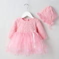 thumbnail image 2 of FYMNSI Toddler Girl Long Sleeve Floral Tutu Dress Baby Baptism Christening Dresses with Hat Birthday Tulle Outfit 9-12 Months Pink, 2 of 8