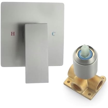 Single Function Shower Valve Wall Mount Shower Handle Valve Trim Kit Brass Single Handle Square Shower Mixer Valves Kit Rough-In Valves, Brushed Nickel$$Tools & Hardware Other