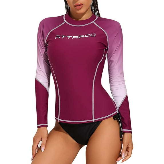 Women's Gradient Long Sleeve Rash Guard Sun Protection UPF 50+ Swimsuit Shirt Tops