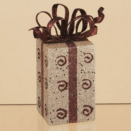 Pack of 2 Brown and Gold Decorative Glitter Drenched Christmas Gift Packages 9.5"