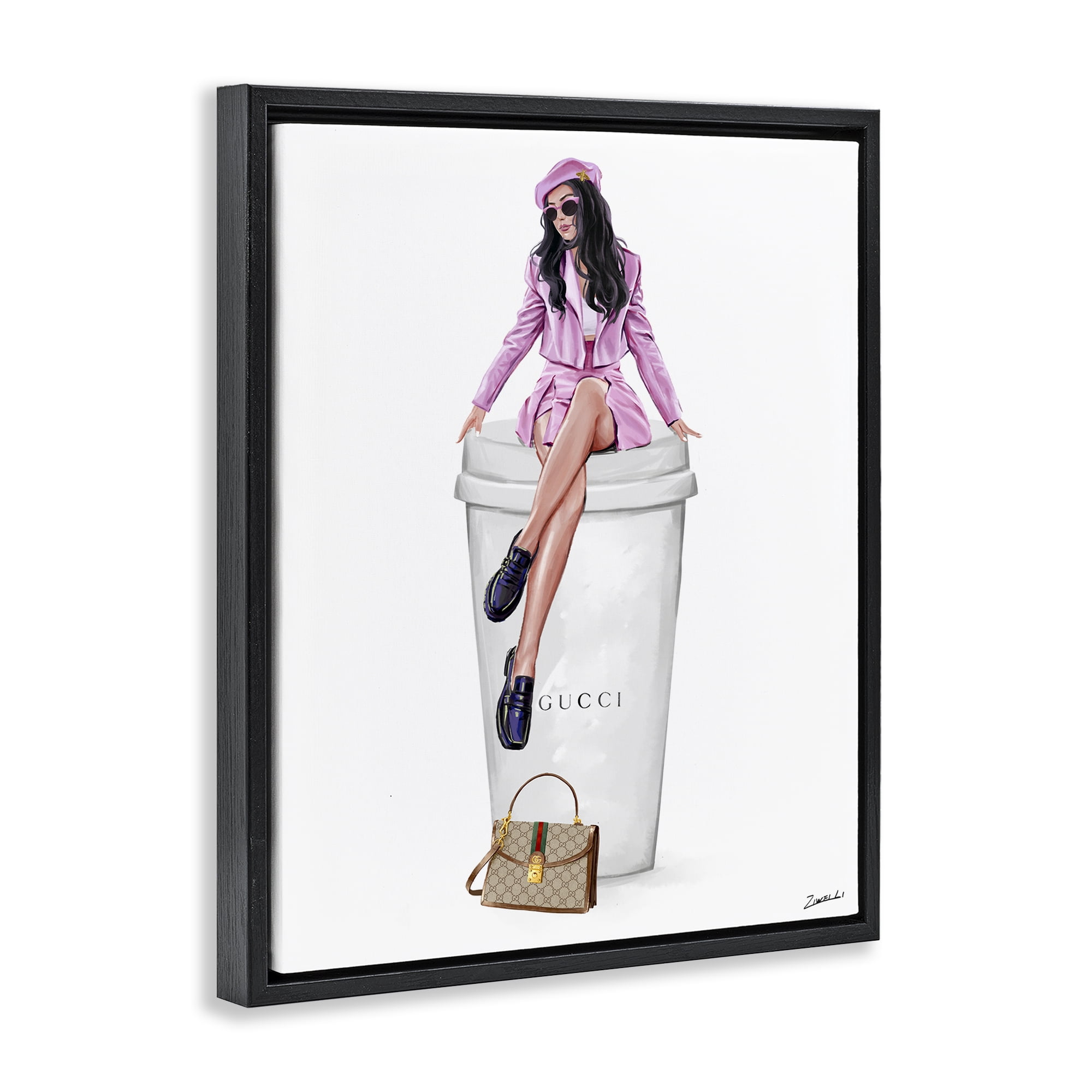Stupell Industries Brunch Coffee Fashionista People Painting Black Floater Framed Canvas Art Print Wall Art, 17 x 21