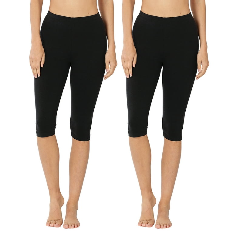 Women & Plus (S-3X) Essential Basic Cotton Spandex Stretch Below Knee  Length Capri Leggings (Single & Multi Packs Available) 