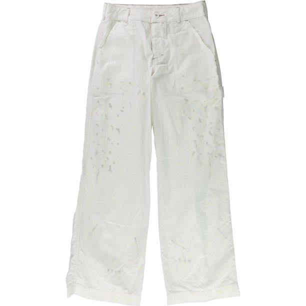 Free People Pantalones de pierna ancha informales de algodón para mujer, blanco, 0