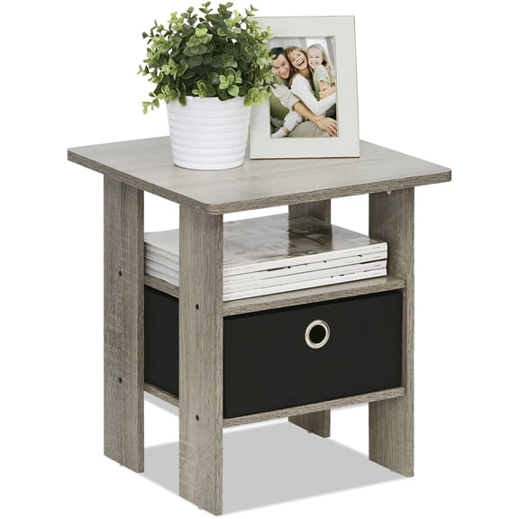 ANDREY Side Table, End Table, Night Stand with Open Shelves and Storage Bin, Bedside Table, for Living Room, Bedroom, French Oak