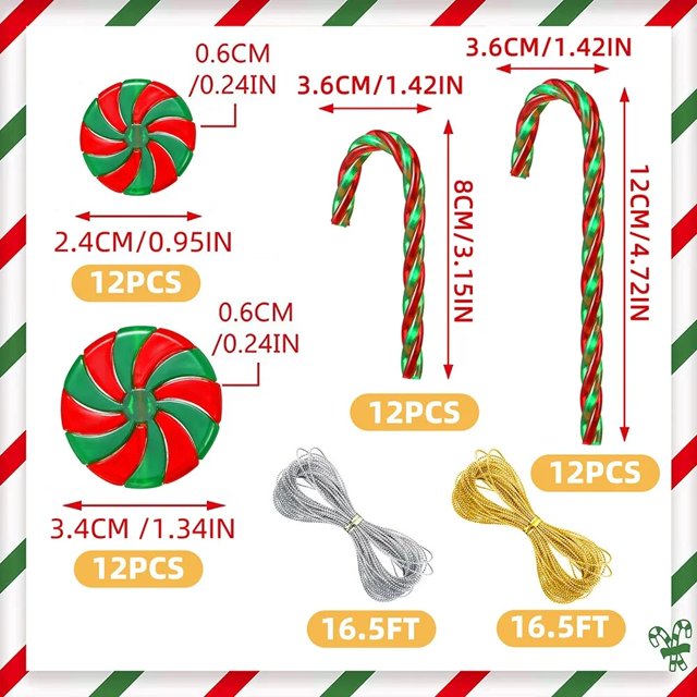 Bastones de caramelo de Navidad de 48 piezas, muleta trenzada acrílica, guirnalda de remolino, colgantes de árbol de Navidad, adornos de regalo de Año Nuevo de Noel Natale