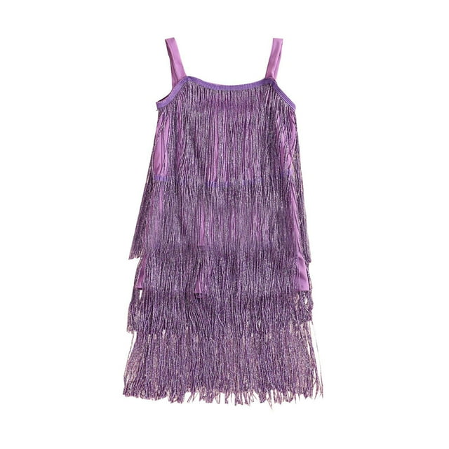 Toimothcn Robes pour Filles Sans Manches Couleur Unie à Franges Robe Latine Douce Respirante Ample Robes de Princesse d'Été Robe de Loisirs pour Filles