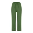 thumbnail image 4 of JINMGG Womens Plus Size Pants Women Solid Cotton Linen Ankle-Length Pants Pokets Casual Elastic Trousers Long Pants Trousers Army Green L, 4 of 8