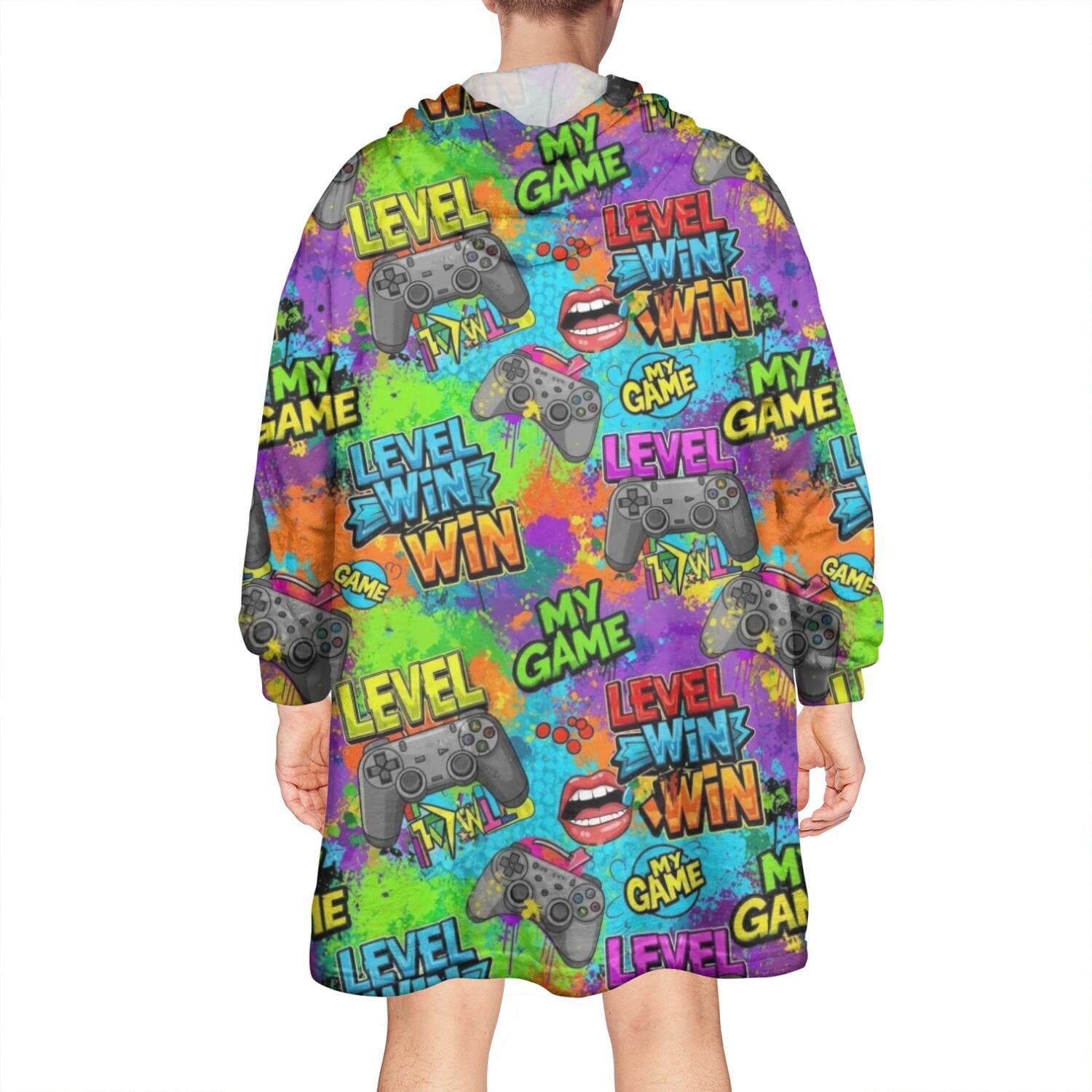 Wearable Oversized Blanket,Multicolor Controllers Games Icons Colorful Pattern Wearable Blanket Hoodie for Adults,Cozy Hooded Blankets with Super Pockets,Super Warm Fuzzy Pullover for Women & Men