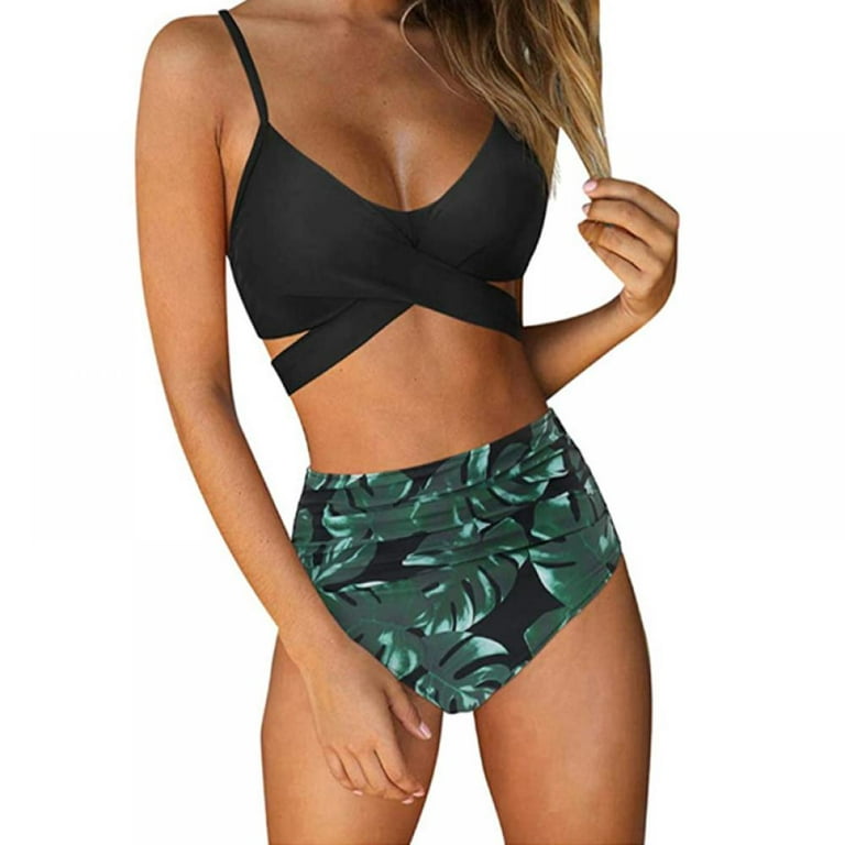 Push up High Waisted Tummy Control Swimsuits for Women 2 Piece - String  Floral Printed Top Bras and High Waisted Briefs Bathing Suits