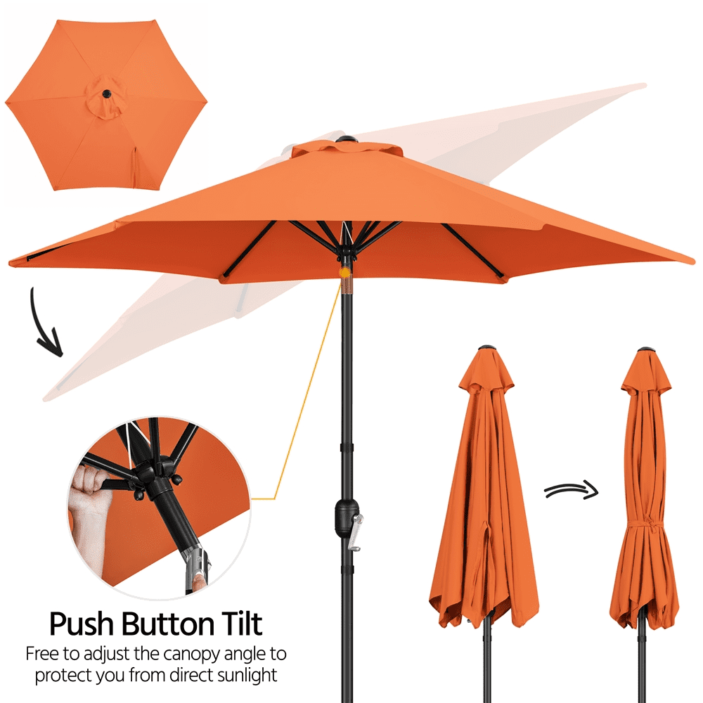 Renwick 9 Ft Outdoor Patio Umbrella with Push Button Tilt and Crank, Orange