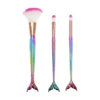 Unique Bargains 3 Pcs Mermaid Makeup Brush for Bathroom Pink Plastic Handle Nylon Hair