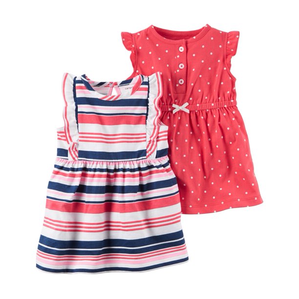 Carters Baby Clothing Outfit Girls 2Pack Dress Set Dot Stripe Pink