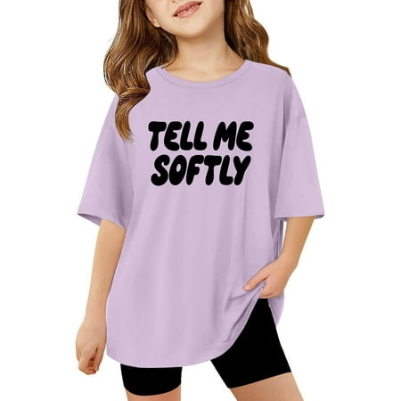 WOYY Big Girls Short Sleeve T Shirt Casual Letter Print Round Neck T-Shirt Sizes 11-12