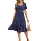 thumbnail image 1 of VISgogo Vestido de manga corta para mujer, vestido holgado con cintura elástica y cuello cuadrado con estampado de corazón pequeño, ropa informal simple de una pieza VISgogo  moda, 1 of 4