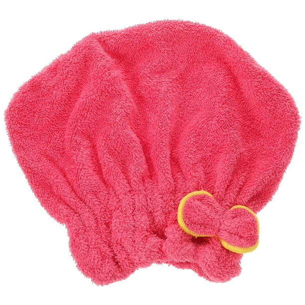 EeaseMX Gorra linda para secar el cabello del Bowknot Gorro de baño de vellón de coral Gorro de baño elástico (Rosa Roja)