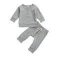 thumbnail image 1 of ITFABS 2Pcs Toddler Outfits, Solid-Color Long-Sleeves Top + Elastic-Waist Pants, 1 of 8