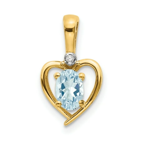 14 Karat Yellow Gold Diamond and Aquamarine Pendant With 18-inch Chain