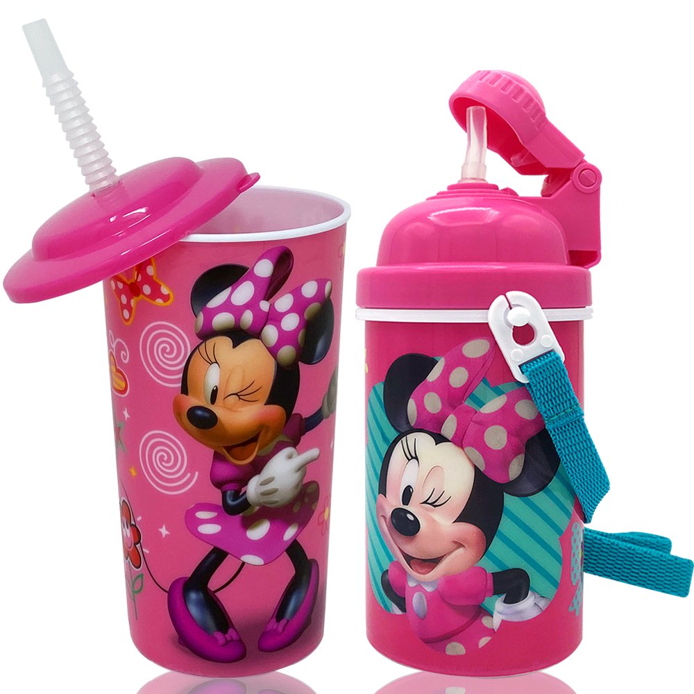 Disney Minnie Mouse Strap Water Bottle and Reusable Tumbler with Straw