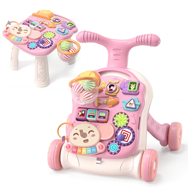 QDRAGON Walker for Baby Girl, Baby Push Walkers for Babies, 3 in 1 Push Toys, Baby Walker Table and Activity Center, Early Learning Toy for Kids Infant 6-12 Months, Pink for Babies Learning to Walk