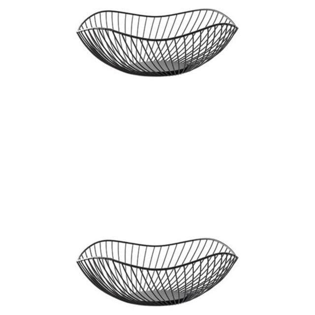 mmirethe Exquisite Appearance Metal Fruit Basket Wide Application Modern Style Multifunctional Sturdy black Oblique small 2Set