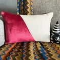 thumbnail image 2 of The HomeCentric Handmade Cranberry Pack of 2, 12"x16" (30x40 cm) Lumbar Pillow Cover, Velvet & Linen Solid Color Block Oblong Pillow, Patchwork Pattern Modern Style - Velutinous Cranberry, 2 of 10