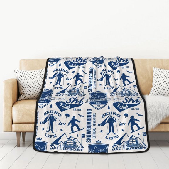 Honeii Skiing Enthusiast for Throw Blanket for Couch - Thick Blanket, Soft Fuzzy Plush Throw Blanket for All Seasons, Double Sided Blanket,50x60 In