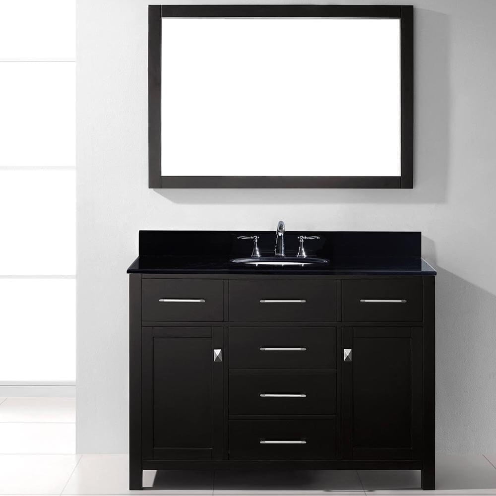 Caroline 48" Single Bathroom Vanity in Grey with Black Galaxy Granite Top and Square Sink with