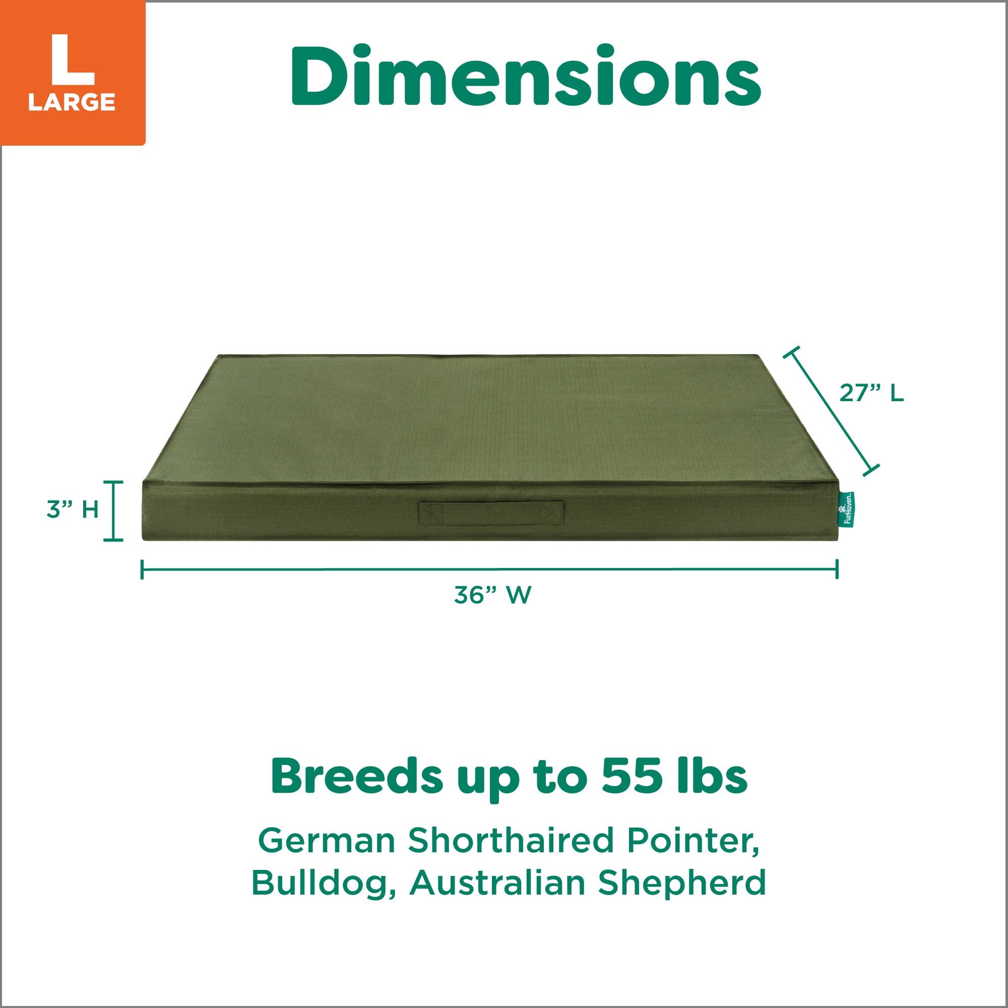 FurHaven Large Orthopedic Dog Bed – Indoor/Outdoor Water-Resistant Mattress Pet Bed, Removable Washable Cover, Olivine