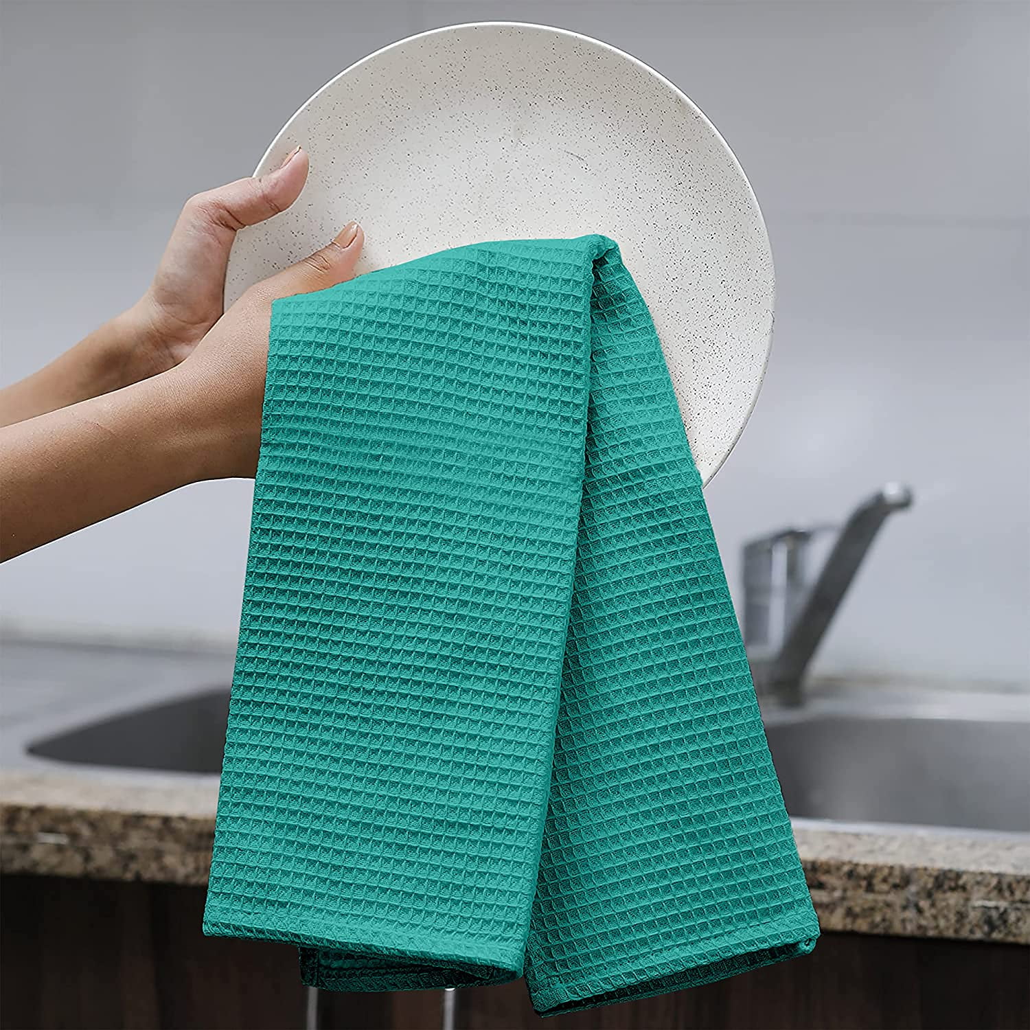 Ruvanti 12 Pcs 100% Cotton 15x25 Kitchen Towels, Dish Towel for Kitchen,  Soft, Washable Dish Cloths, Super Absorbent Terry Tea Towels Linen Dishcloth  for Quick Drying, Cleaning, Dish Rags, Teal-White 