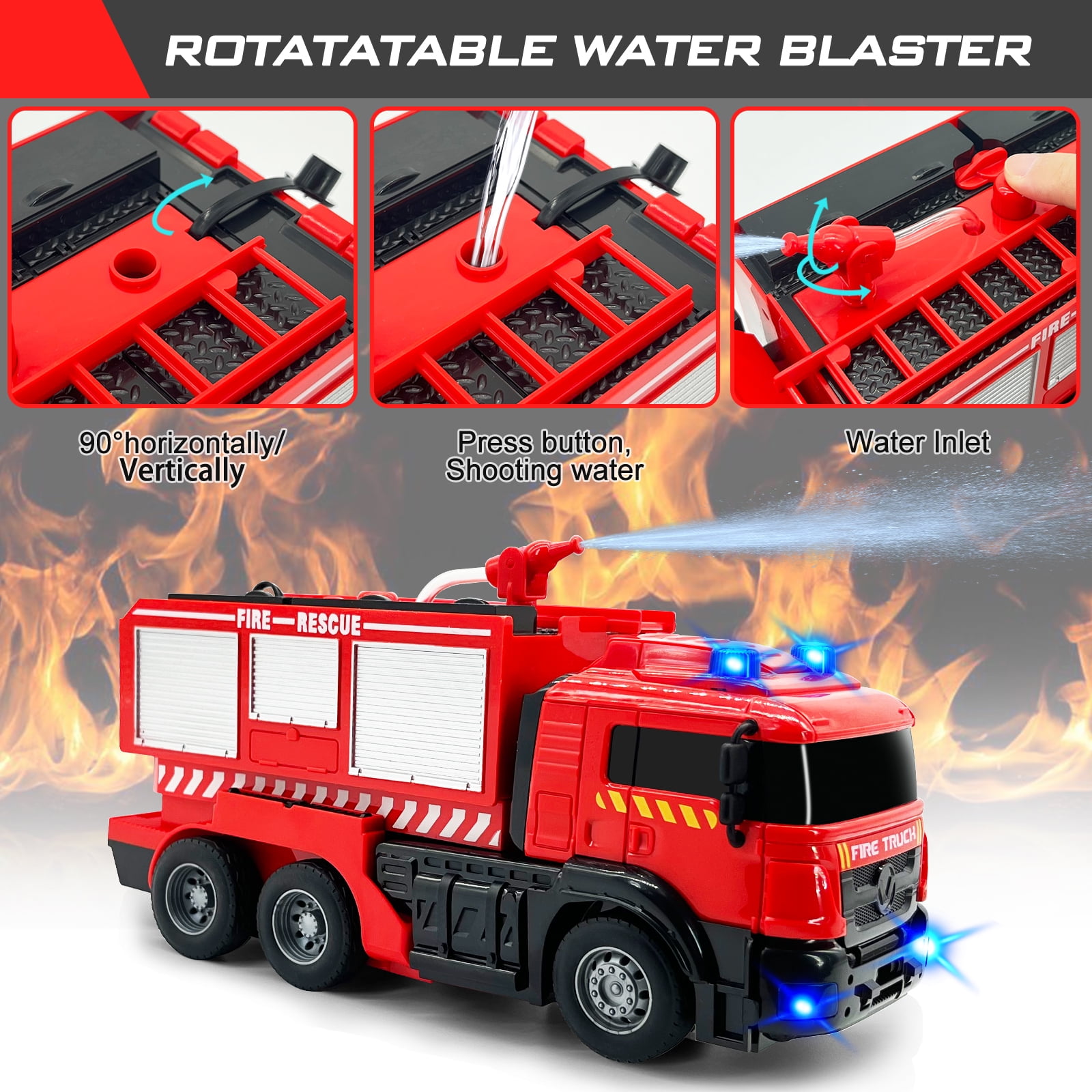 Konijiwa Remote Control Fire Truck with Real Water Spray, Transforming RC Car with LED Lights & Sound for Kids Ages 3-8